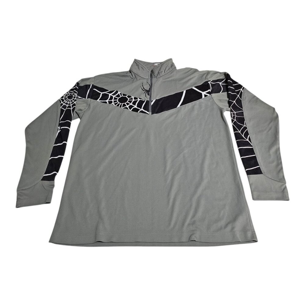 Spyder 1/4 Zip Pullover Mens L Gray Black Web Design Long Sleeve Graphic